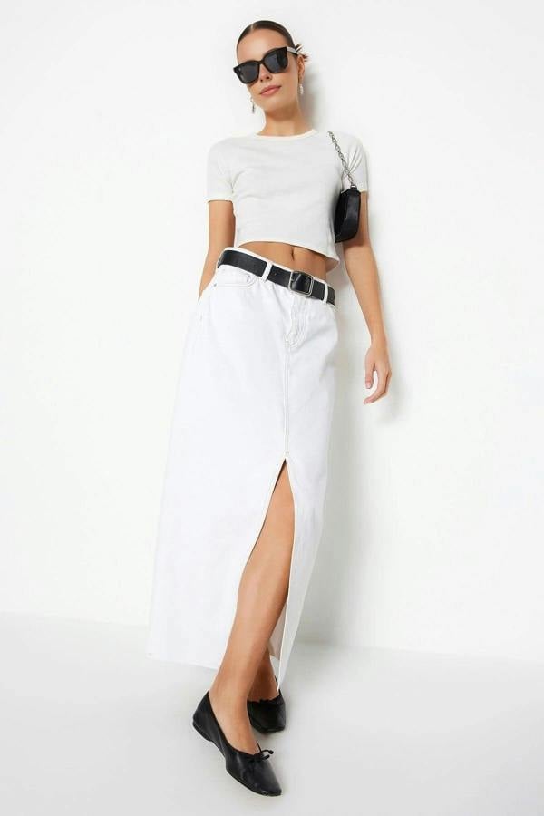 WOVCOR Slit Maxi Denim Skirt