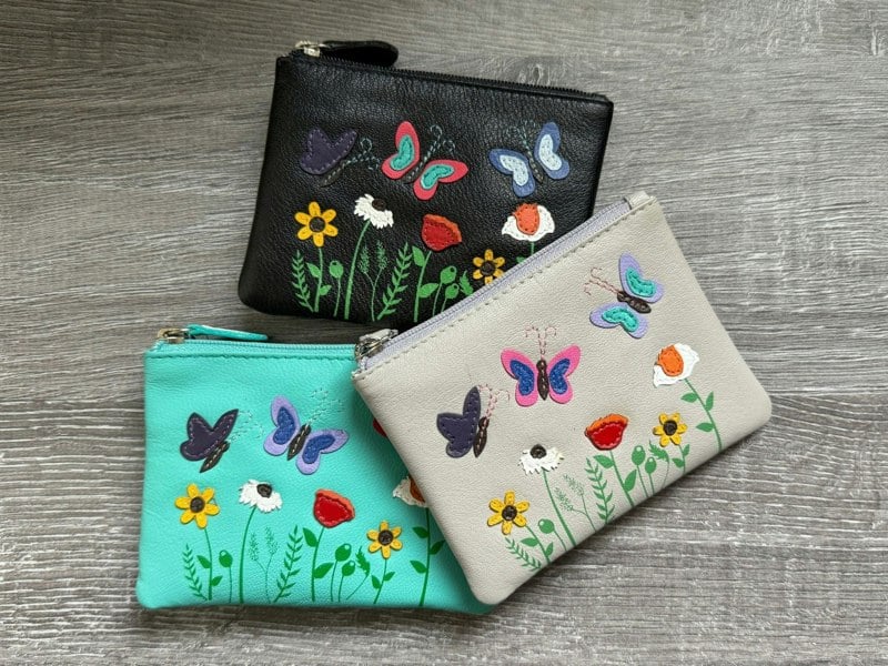 Mala Leather Sophia Butterflies & Flowers Leather Coin and Card Purse