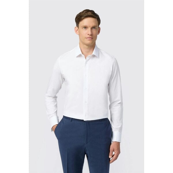 Limehaus Slim Fit White Stretch Double Cuff Shirt