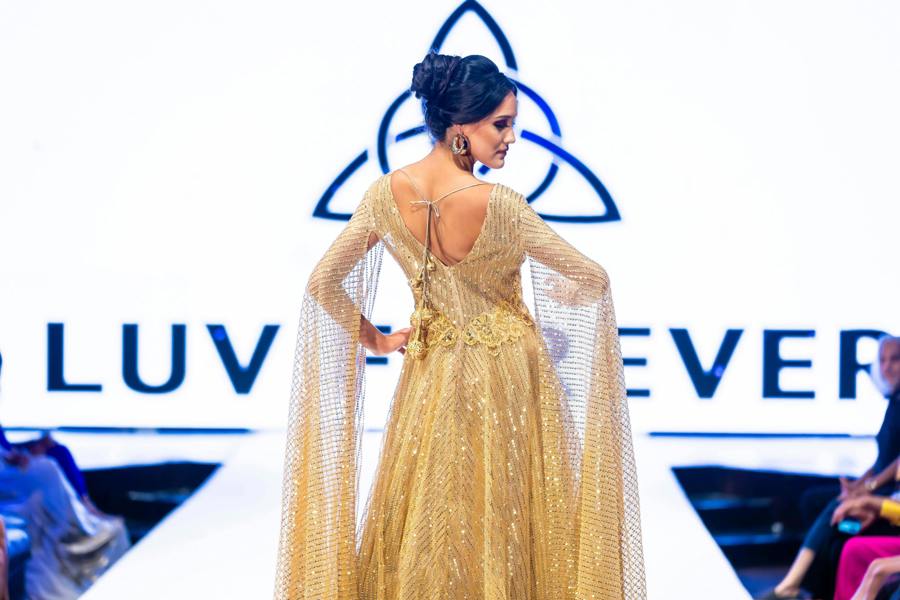 LuvForever Gold Drape Sleeve Maxi Dress