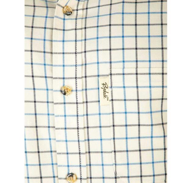 Blue and Navy Rydale Lockington Men's Country Check Shirt showing fabric and buttons