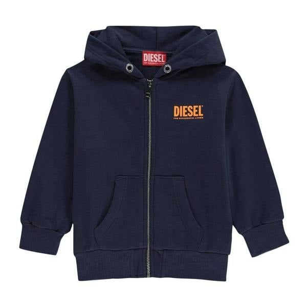 Diesel Childrens/Kids Logo Full Zip Hoodie - Navy/Red - 