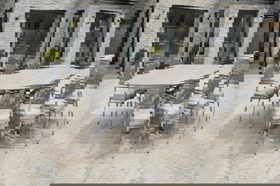 Garden Impressions Edison Natural - Eight Seater Oval Dining Suite with Barcelona Chairs