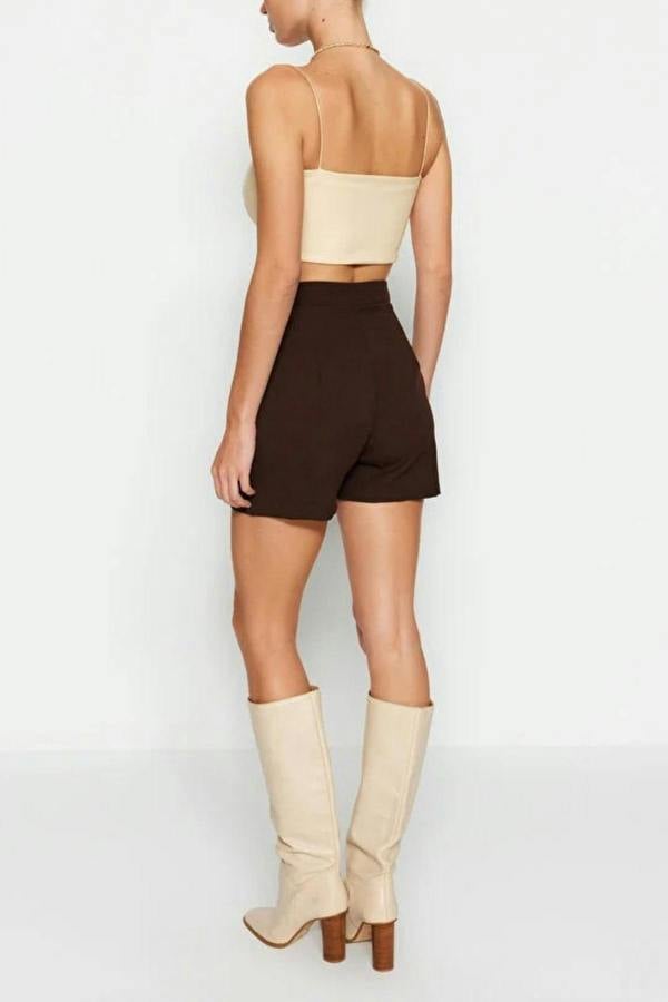 WOVCOR Double-Breasted Woven Short Skirt