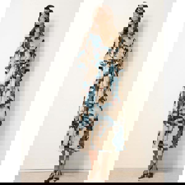 Blue Vanilla Watercolour Wrap Dress With Tie Belt