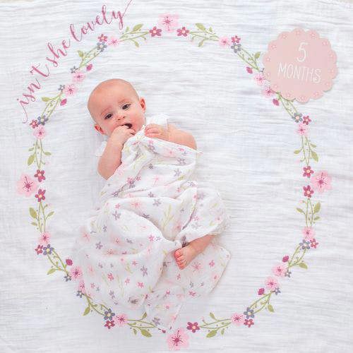 Lulujo - Baby's First Year Gift Set - Cotton Swaddle & Cards - Isn't She Lovely