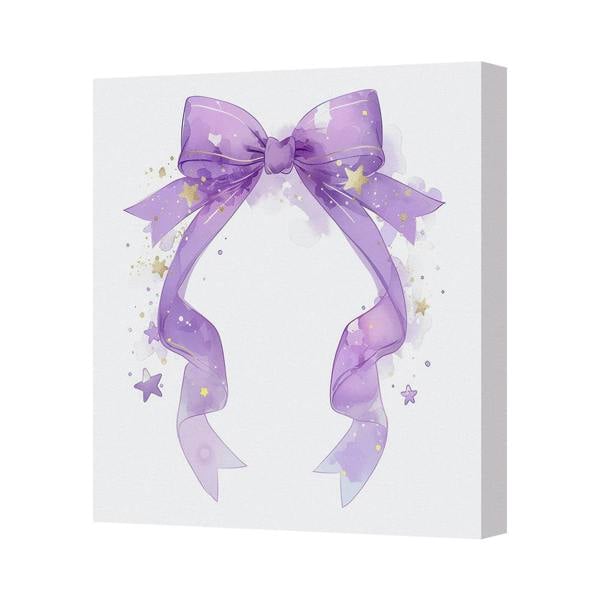 Benjamin Tate Design Purple Bow Canvas Wall Art Print With Gold Stars Decor
