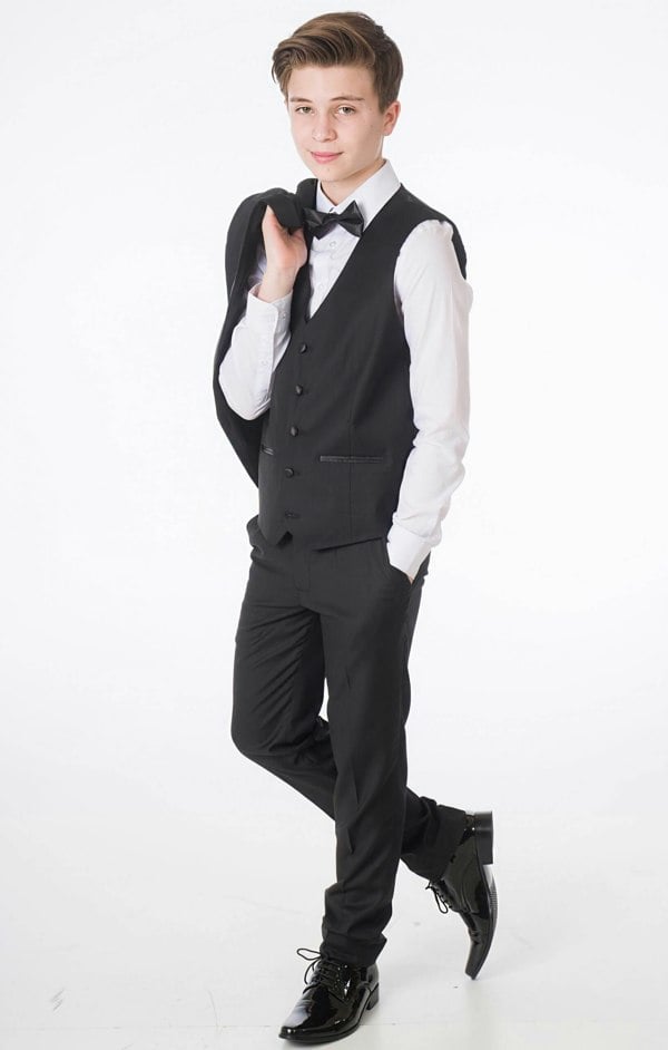 Henry Boys suit modelled by young man
