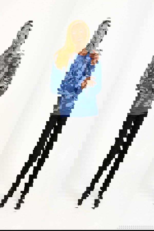 Mudflower Leaf Print Fluffy Yarn Jumper