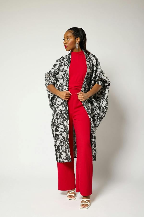 Lioness by TF Monochrome Brocade Kimono Jacket