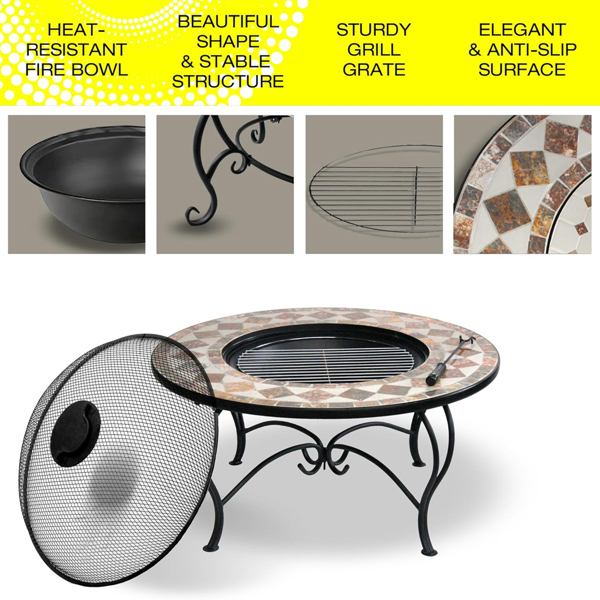 Homeology KENNOCHA Extravagant Garden and Patio Planter Heater Fire Pit Brazier, Coffee Table, Barbecue and Ice Bucket - Marble Finish