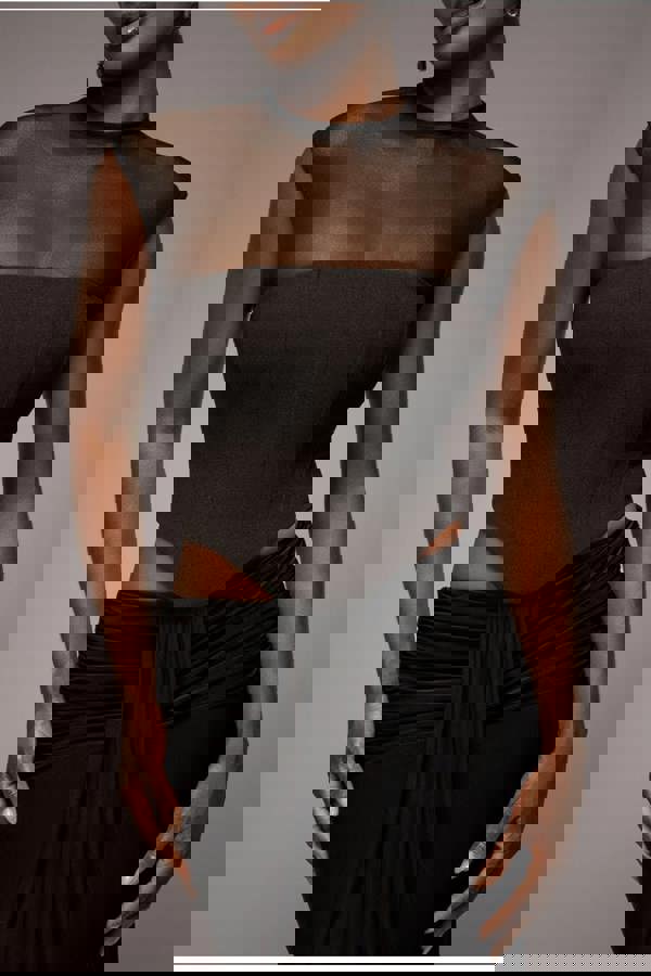 High Neck Open Back Lace Up Scuba Corset Top - Black T226