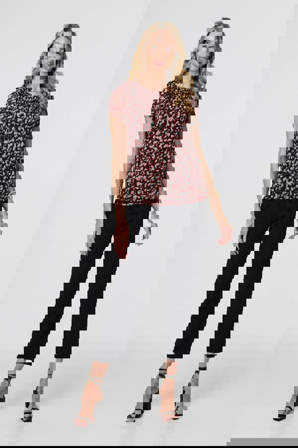 Black | Animal Print Sparkle Trim Cap Sleeve Top
