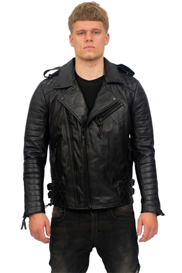Infinity Leather Mens Slim-Fit Double Zip Brando Leather Biker Jacket-Cairo