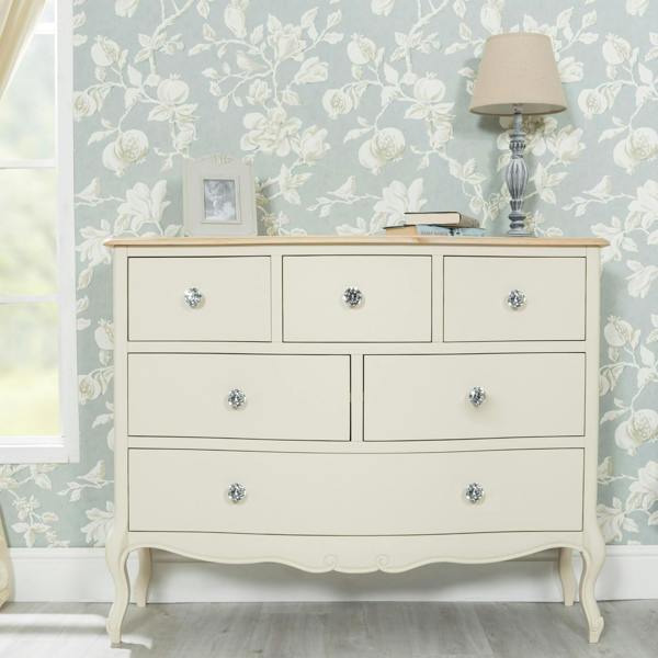 Juliette Vintage Chic 6 Drawer Large Chest with Crystal Handles