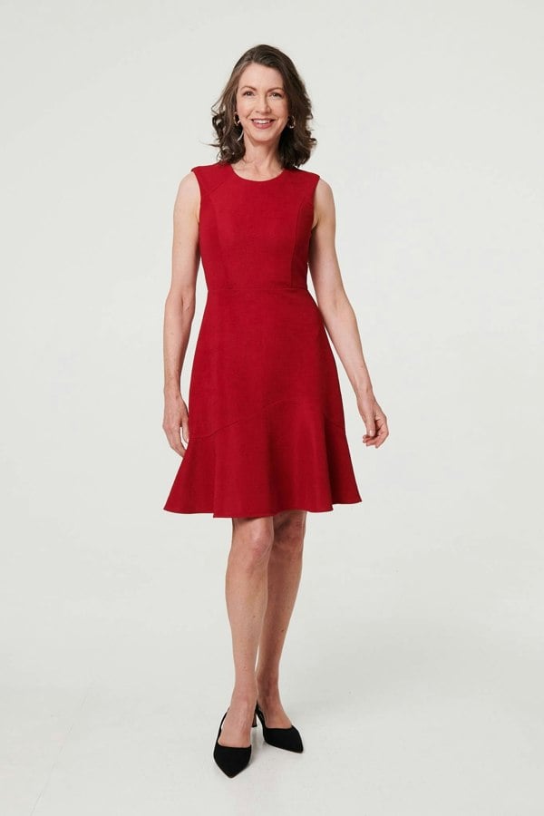 Red | Textured Sleeveless Short Skater Dress
