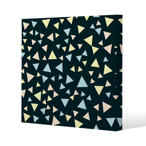 Benjamin Tate Design Yellow & Blue Triangles Slim Style Canvas Print  90x90cm , 15mm Slim Real wood.