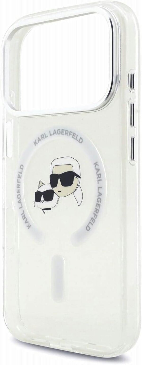 Karl Lagerfeld IML Karl & Choupette Head Metal Frame Case with MagSafe for iPhone 17/18 Pro 6.3" Clear - KLHMP18LHLSKCH