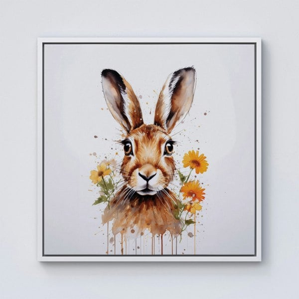 Warren Reed Watercolour Hare and Daisies Framed Canvas