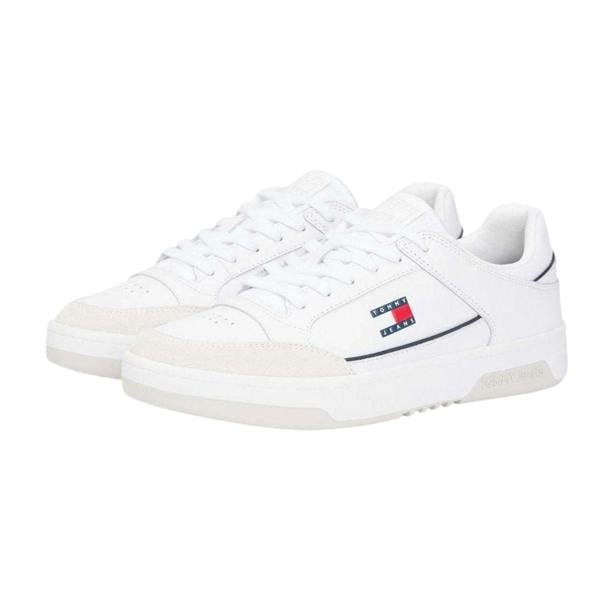Tommy Jeans Mens Leather Cupsole Trainers - White - 