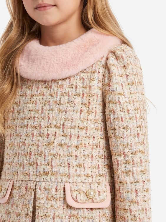DRESS & Fleur Girls Long Sleeved Tweed Dress in Pink