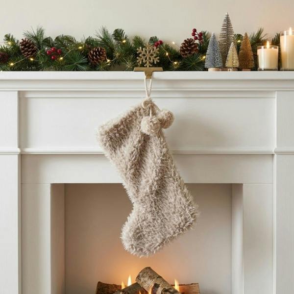 Garden Greatness Cream Faux Fur Christmas Stocking