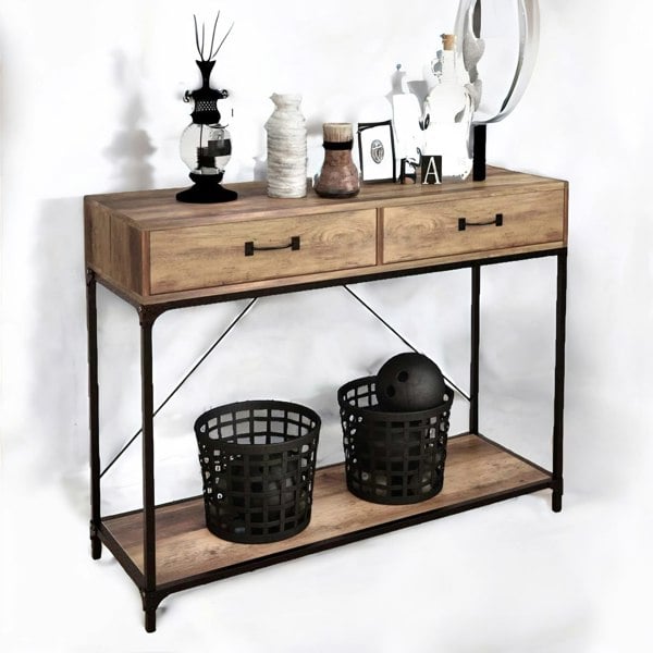 Rafaelo Mobilia Industrial Console Table With 2 Drawers