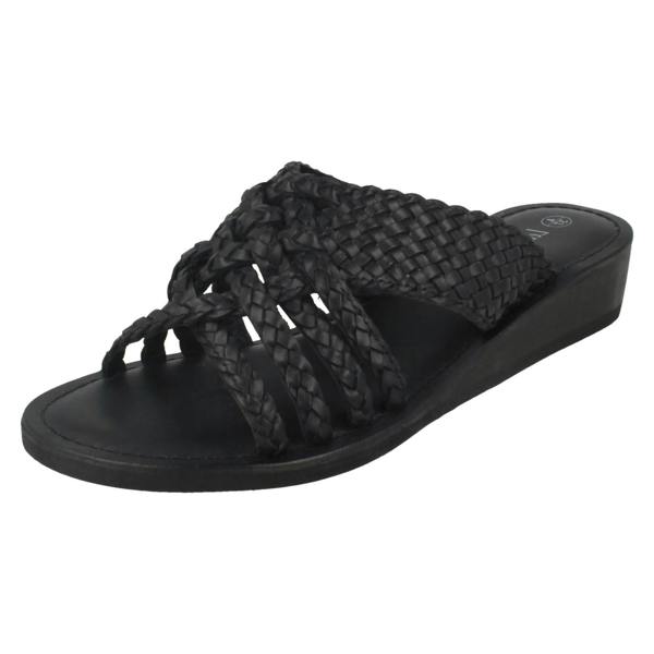 Leather Collection Ladies Leather Collection Low Wedge Braided X Stap Mules