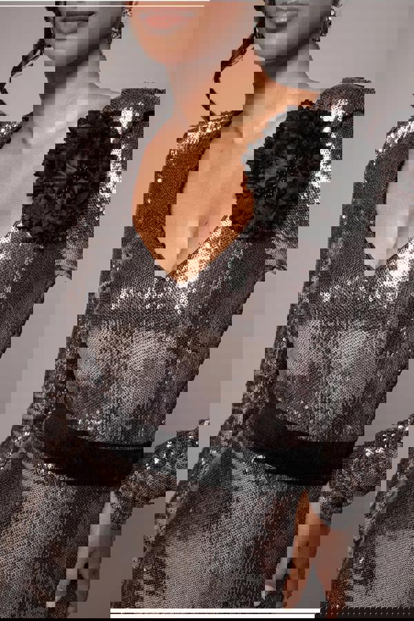 Liquid Sequin Corsage Maxi - Silver DR4056