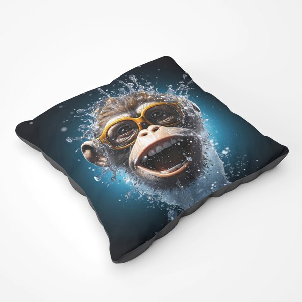 Warren Reed Splashart Cheeky Chimp Face Floor Cushion