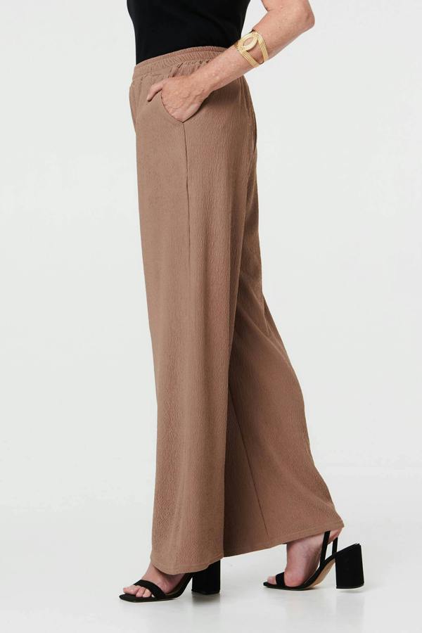 Beige | Textured High Waist Wide Crop Trousers