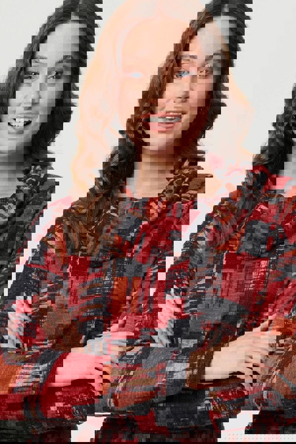 Red | Printed Long Sleeve Cowl Neck Tunic Top
