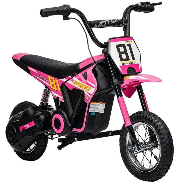 Kids Electric Motorbike, 24V Ride On Motorcycle with 3 Speeds and Rear Suspension, Dirt Bike for 8-12 Years Old, Pink