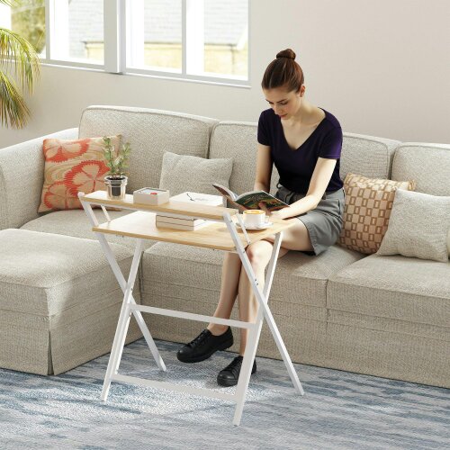 Wyld Haus Veeldi 70cm Small Wooden Natural Folding Desk With Raised Monitor Shelf
