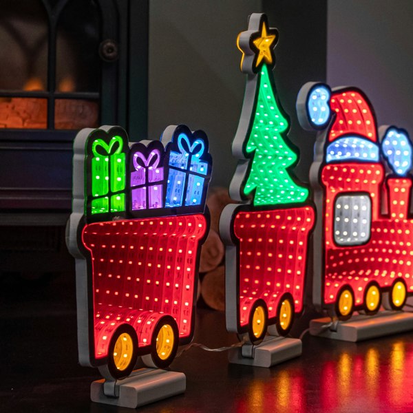 Samuel Alexander 70cm Infinity Christmas Train with 2 Carriages on Wood Base and Multi-Coloured LEDs