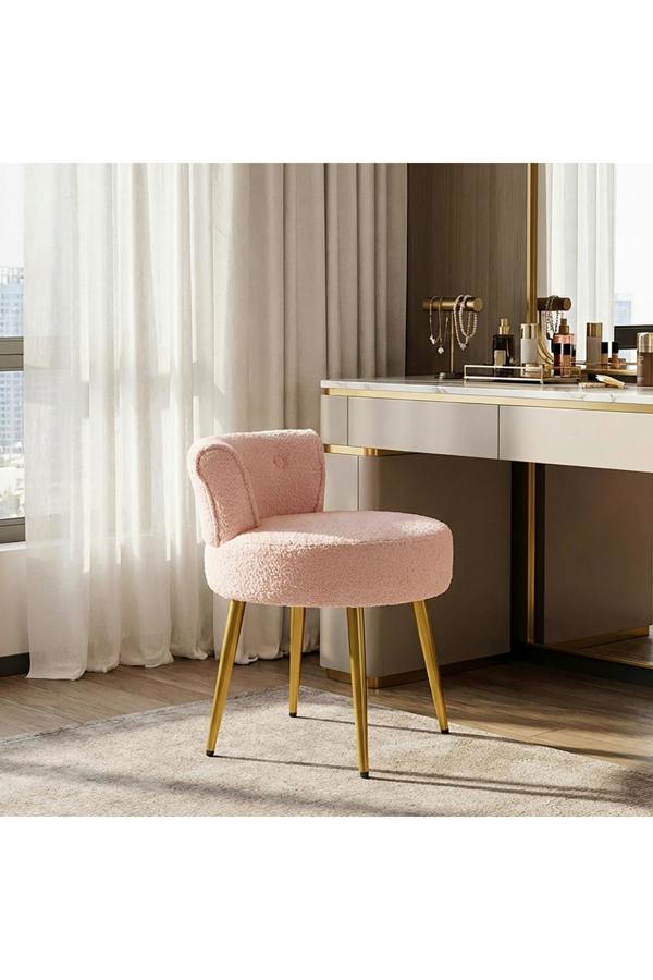 Living and Home Teddy Fleece Dressing Table Stool with Iron Legs