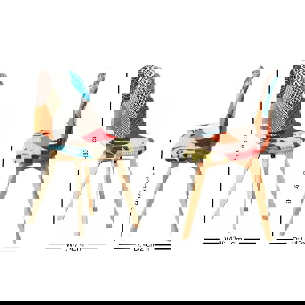 Life Interiors Set of 2 Patchwork Multi Colors Fabric Dining Chairs with Wooden Legs, Mid-Century Modern Accent Chair