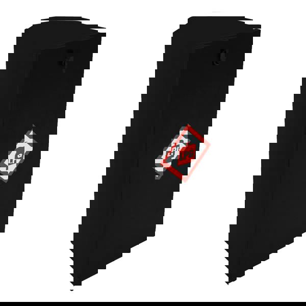 Black gas bottle locker for 6kg LPG bottles featuring a warning label, sturdy metal construction, and a secure locking mechanism