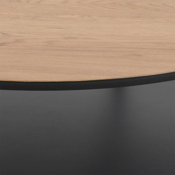 Wyld Haus Fuglebjerg Round Coffee Table Oak Top Black Metal Legs Bottom Shelf