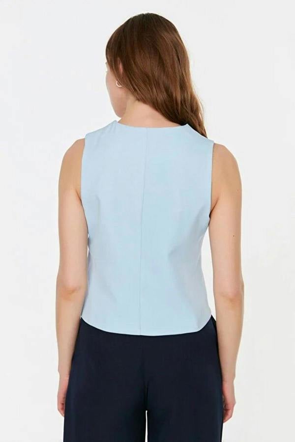 WOVCOR Crop Woven Vest with Buttons