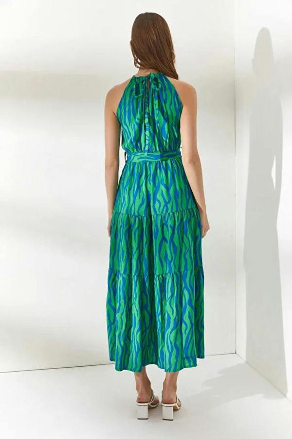 Hoxton Gal Halter Neck Belted Midi Dress