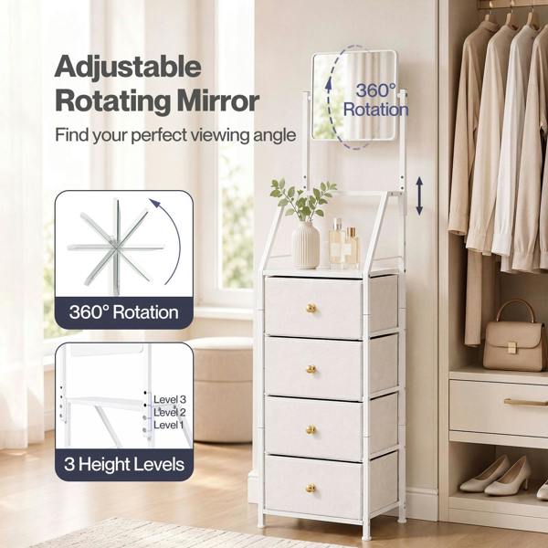 Levede Chest Of Drawers Mirror Dressing Table Vertical Storage Bedroom White