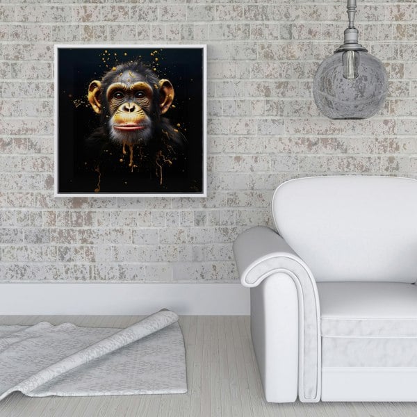 Warren Reed Splash Art Cheeky Chimp Face Framed Canvas