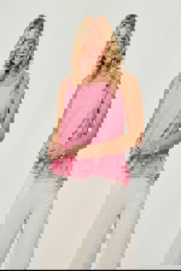 Pink | Frill Hem Sleeveless Wide Strap Top
