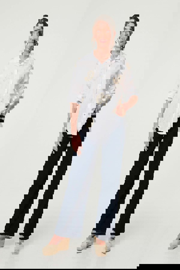 White | Embroidered 3/4 Turn-Up Sleeve Shirt
