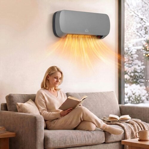 HOMCOM Wall Mounted 2000W Ceramic Heater with 3 Heat Settings, Grey