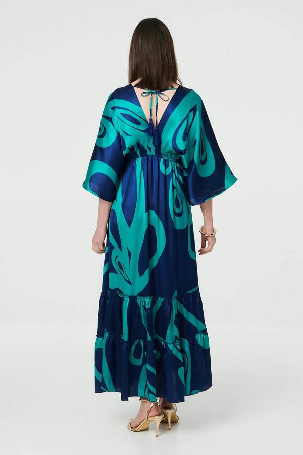 Blue | Abstract Relaxed 3/4 Sleeve Maxi Dress