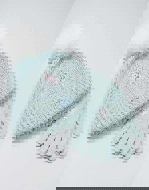 Disney Girls Blue Frozen Beanie and Gloves Set (One Size)