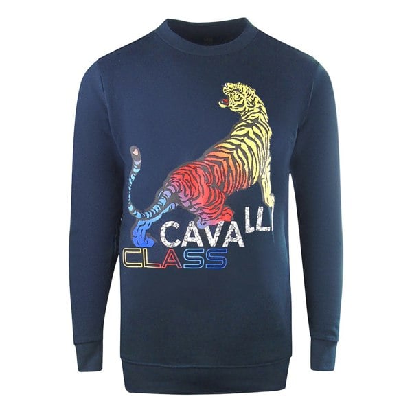 Cavalli Class Bold Tiger Design Sweatshirt - Navy Blue