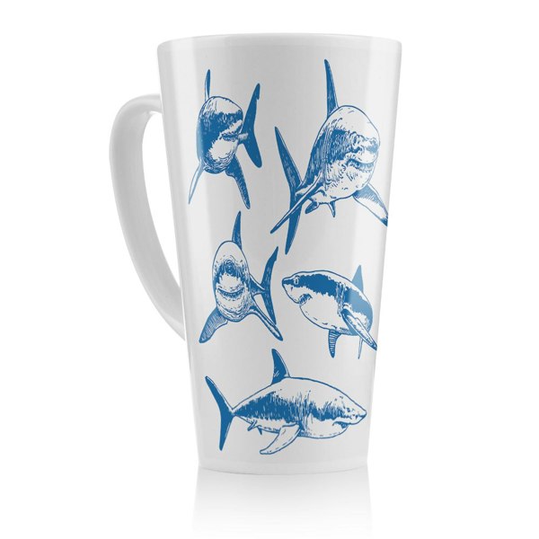 Benjamin Tate Design Graphical set of blue sharks isolated on white background Designer Latte Mug